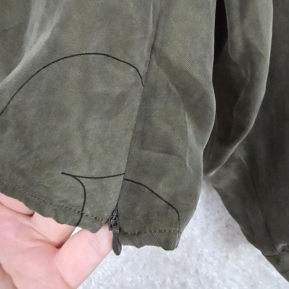 Madewell Brushed Ruched Front Top Womens 4 Green Long Sleeve Cupro V-Neck Earthy - Picture 4 of 12